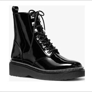 Michael Kors Black Patent Combat Boots